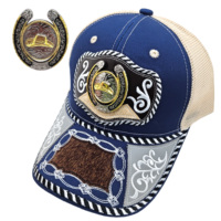 Gorra de vaquero personalizable con patrón metálico 3D de herradura, de lona de malla, estilo étnico occidental mexicano, única y a la moda, para exteriores y playa