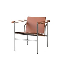 Fauteuil d'appoint en cuir minimaliste au design industriel avec structure en acier inoxydable pour salon et chambre à coucher