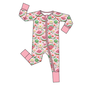 Bahar sıcak satış desen fermuar kapatma için özel baskılı kumaş Romper kısa kollu bebek Zippy pijama - Product Image 6