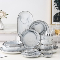 Assiette à dîner en céramique blanche marbrée pour la maison, la cuisine, la vaisselle, lave-vaisselle, micro-ondes, durable, usage quotidien, style nordique