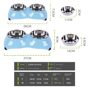 Hupu mangkuk ganda besar ramah lingkungan, untuk anjing kucing baja tahan karat melamin dengan kaki pola Solid penyimpanan makanan dalam ruangan - Product Image 3