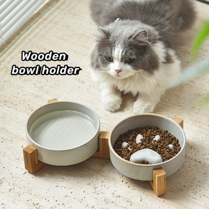 Mangkuk Makan Anjing Keramik Slow Feeder Baru, Mangkuk Keramik Hewan Peliharaan dengan Alas Kayu Anti-Selip, Mangkuk Makan Kucing Keramik Slow Feeder yang Ditinggikan - Product Image 4