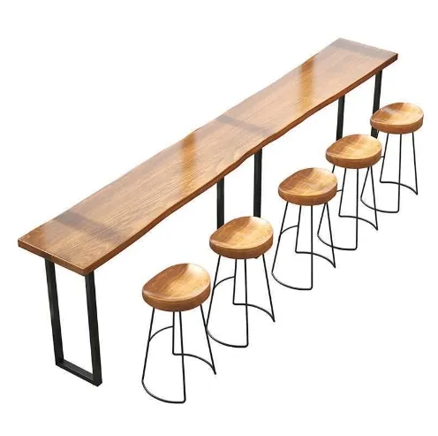 Balcão de bar de madeira maciça para lazer, mesa de jantar com pernas altas, café, mesa de bar voltada para a parede e combinação de cadeiras