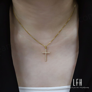 Collar con Colgante de Cruz y Lazo de Oro Real de 18k de Fábrica, Oro Au750, Joyería de Oro Saudí Real de 18k, Empeñable - Product Image 5