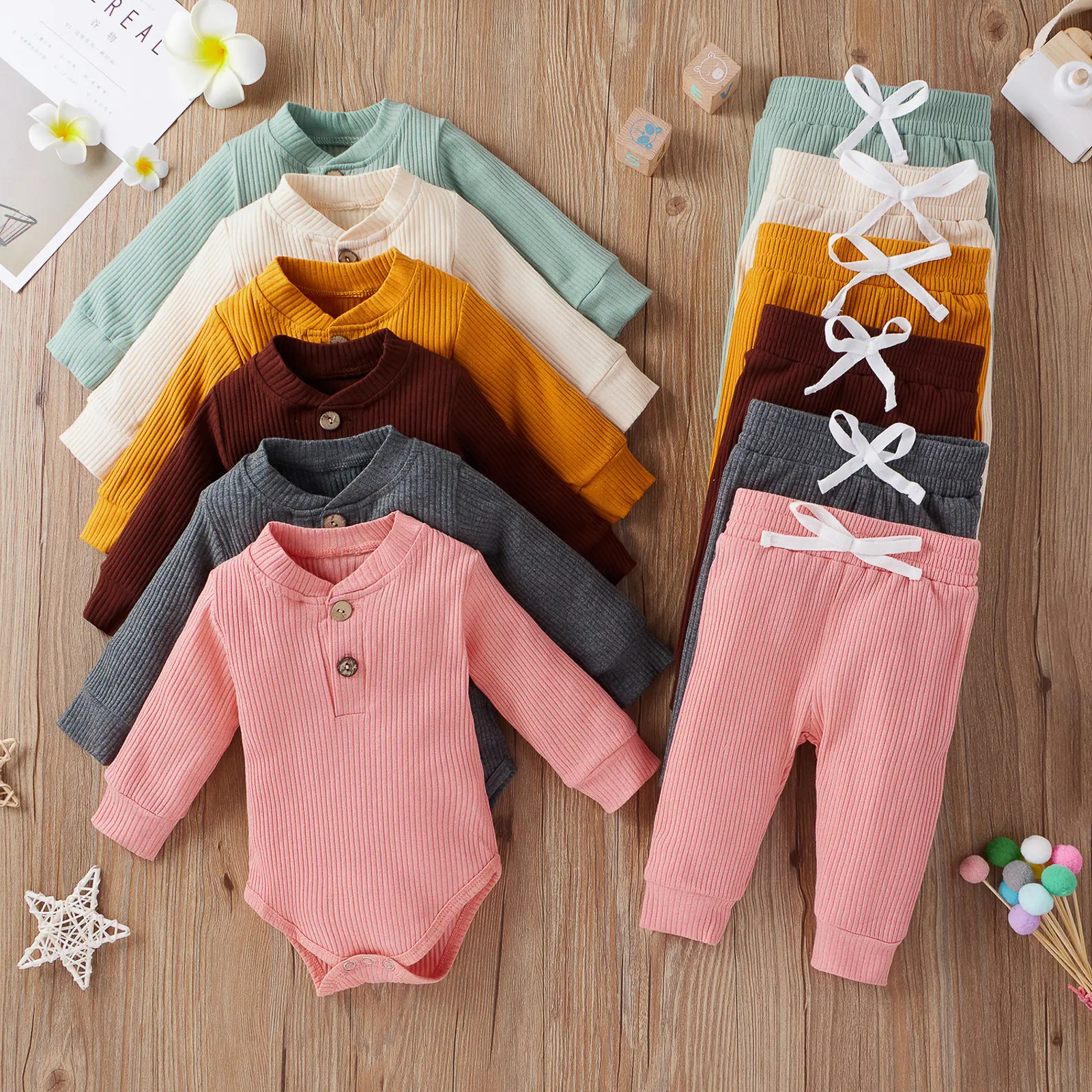 Säugling Baumwolle Stram pler Jumps uit Unisex Baby kleidung Langarm Jumps uit mit Hosen Baby Kleidung Sets 0-3-6 Monate