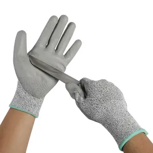Hppe-guantes de protección para el trabajo, resistentes al corte, recubiertos de Pu