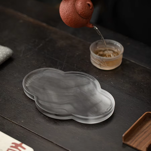 Support <span class=keywords><strong>de</strong></span> théière en verre <span class=keywords><strong>de</strong></span> style chinois moderne, plateau en verre rose, réutilisable, diamètre 5-8 pouces, épaisseur 15 mm, tapis <span class=keywords><strong>de</strong></span> préparation à sec exquis - Product Image 3