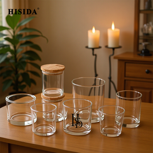 Nueva llegada 10oz 12oz 14oz 16oz Contenedores de velas Tarro de vela de vidrio grueso transparente vacío con tapa de madera - Product Image 1