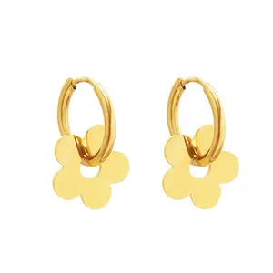 MARONEW Hot Sale Non Tarnish Vintage Stainless Steel Jewelry Hoops 18K Gold Plated Round daisy Flower Earrings For Women