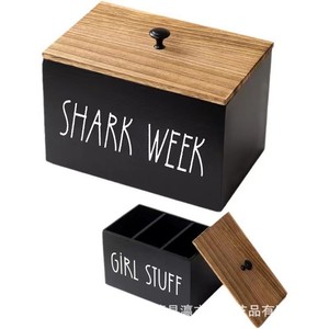Wooden Desktop Storage Box With Lid Shark Week Engraving Organizer For <b>Tissue</b> <b>Paper</b> Sanitary Napkin Home Office Decoration - Product Image 5