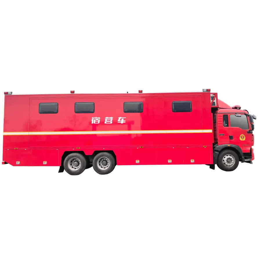 Çin 6*4 acil kurtarma kampçı açık kamp kamyonları 280HP 28-35 kişi ağırlayabilir
