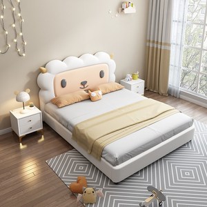 Camas modernas de madera para niños, diseño de cama doble rosa con almacenamiento de cuero, juegos de muebles - Product Image 2