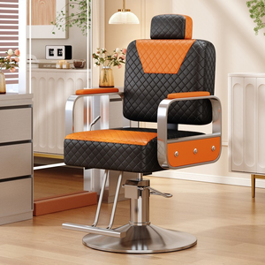 Fauteuil de Barbier Contemporain avec Revêtement en Similicuir Orange et Noir, Réglage Hydraulique de la Hauteur, Base Ronde, Mobilier de Salon - Product Image 2