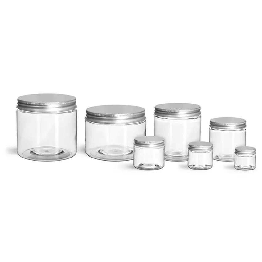 Clear PET Straight Sided Jars with Lined Aluminum Caps