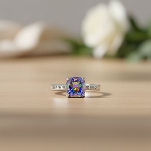 Anello di fidanzamento colorato con zirconi cubici quadrati per donna, pietra preziosa creato in laboratorio, montatura a griffe, fascia in acciaio inossidabile, geometrico D - Product Image 2