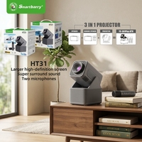 Projecteur LCD portable HT31 720P avec Android 13, 120 lumens, support réglable, 1 Go/8 Go, projection 10 m, garantie 1 an