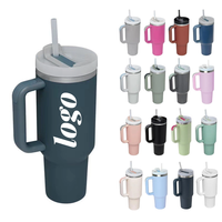 Gobelet isotherme en acier inoxydable à double paroi de 40 oz (1200 ml) avec logo personnalisé, tasse de voiture avec poignée et paille