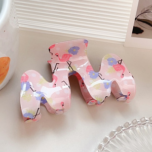 Pince à cheveux unisexe en plastique acrylique avec logo personnalisé, grande pince requin givrée, série rose, pince à cheveux creuse mate en forme de fleur - Product Image 6