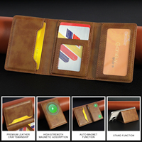 Dompet Kartu Kulit PU Tipis Murah Unisex dengan Penyangga Magnetik, Tempat Kartu Multi-Fungsi untuk iPhone, Anti RFID, dengan Jendela untuk Kartu Kredit