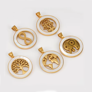 จี้สแตนเลสสตีลเคลือบทอง 18K PVD ประดับเปลือกหอย - ต้นไม้แห่งชีวิต, ฮัมซา, ช้าง, อินฟินิตี้, แผนที่โลก |   มีบริการตามสั่ง - Product Image 1