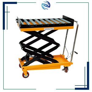 Mesa elevadora móvil hidráulica de tijera de altura ajustable con rodillos diseñados para el manejo de cargas pesadas y un movimiento eficiente - Product Image 1