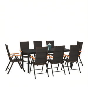 Black Pe Rattan <b>Dining</b> <b>Set</b> <b>6</b> <b>Seats</b> Outdoor <b>Garden</b> Furniture Steel Frame Weather Resistant Contemporary Design - Product Image 1