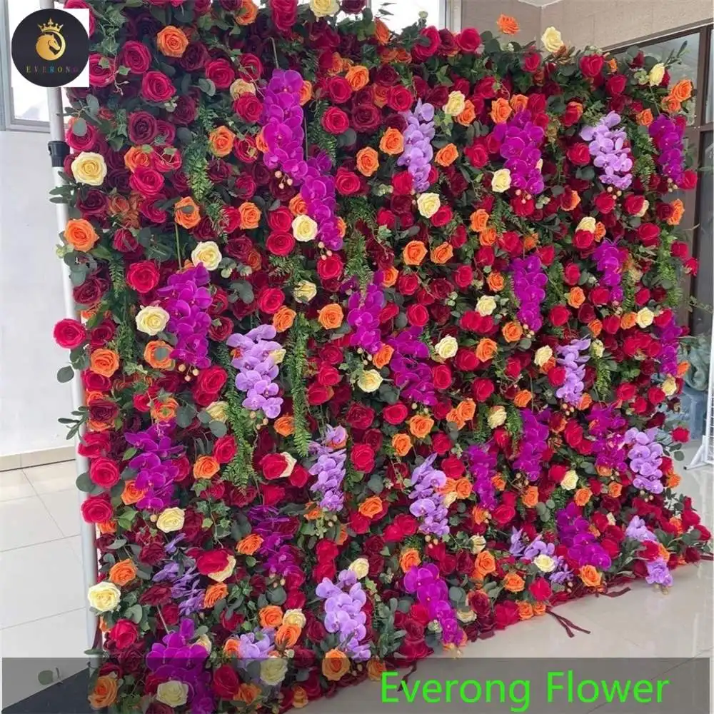EV 376 Tropical Flower Wall Butterfly Orchid Rose Flower Backdrop Wedding Centerpiece 8*8 Roll Fabric