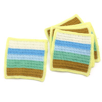 Patch carré de 11 cm en tissu tissé à rayures colorées, imitation crochet fait main, à coudre sur chapeau, vêtement, poche ou pour la couture de vêtements