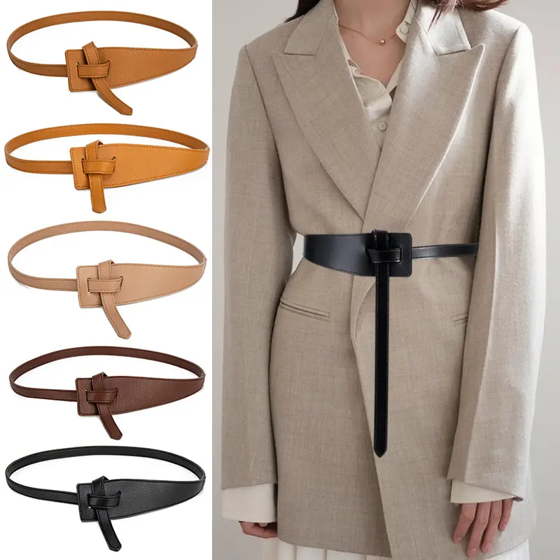 Ceinture à nouer large pour manteau en PU Ceinture à la mode et polyvalente pour robe et chemise pour femme