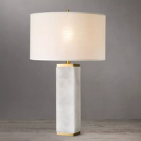 Lampe de table en marbre veiné poli avec abat-jour en lin, lampe d'appoint rectangulaire pour canapé, chambre à coucher, villa de luxe, hôtel, qualité ETL