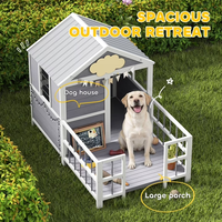 Caseta Premium para Perros de Exterior de 61 Pulgadas, Color Gris Madera, con Techo Impermeable, Marco Elevado, Ventilación y Ventanas de Visión, para Todas las Estaciones, Tamaño Pequeño