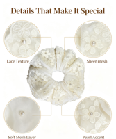 Scrunchie en dentelle brodée de fleurs blanches pour femmes et filles, accessoires de cheveux pour mariage