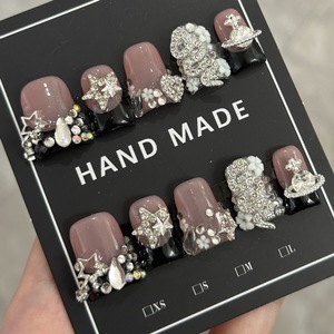 <span class=keywords><strong>Uñas</strong></span> postizas acrílicas hechas a mano, <span class=keywords><strong>cortas</strong></span>, con diseño de pata de pato, con dijes 3D para uso diario, <span class=keywords><strong>uñas</strong></span> postizas con diseño de personajes, hechas a mano - Product Image 4