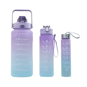 Beauchy 2023 Hotsale Large Capacity 2l Gradient Color 900ml 500ml 3 In 1 Set Gym Motivational Water Bottle 3pcs/set