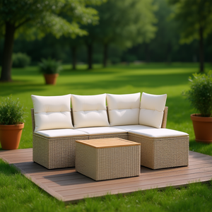 Ensemble de canapés de jardin beige 4 places en rotin, mobilier d'extérieur résistant aux intempéries, design contemporain - Product Image 2