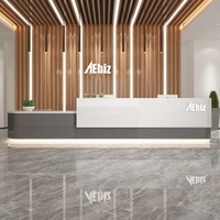 Bureau d'accueil moderne en bois pour hall d'entreprise et espaces commerciaux d'hôtel avec tiroir et éclairage intégré, design simple et moderne