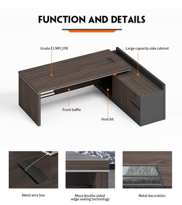 Bureau moderne en bois <span class=keywords><strong>de</strong></span> noyer en forme <span class=keywords><strong>de</strong></span> L Mobilier <span class=keywords><strong>de</strong></span> poste <span class=keywords><strong>de</strong></span> travail extensible certifié CE pour patron/directeur général et secrétaire - Product Image 6