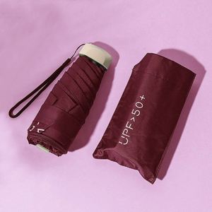 Parapluie de poche minimaliste, pliable manuel, pour soleil et pluie, UPF50+, tissu nylon, style simple, couleur rouge - Product Image 1