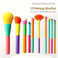 Ensemble de 10 pinceaux de maquillage arc-en-ciel pour le visage, pinceaux plats et éventail, fibres synthétiques douces, outils pour poudre, blush et fard à paupières - Outils de beauté
