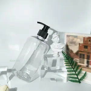 Şeffaf PET güzellik makyaj yıkama kremi kozmetik konteyner plastik pompa sprey şampuan şişeleri ambalaj 500Ml özel Logo