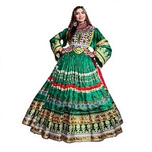 Green Gulbakhmal Vintage Long Sleeve Knee-Length Cotton Silk Bridal Party <b>Dress</b> Eco-Friendly Anti-Wrinkle Casual Formal - Product Image 1
