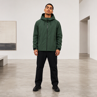 Veste de sport décontractée unisexe verte forêt, brodée, tissée, à capuche, imperméable, coupe-vent, légère, zippée, pour les trajets urbains