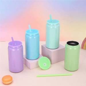 New Can Shaped Drinkware <b>Christmas</b> Colors Blank Coffee Beer 16Oz Plastic Can With Pp Plastic Lids for UV DTF Transfer - Product Image 6