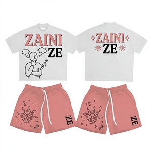 Ensemble T-shirt blanc en jersey 100 % polyester ZAINI Soft 280 GSM et short corail, logo personnalisé en relief, respirant, col rond, décontracté pour homme - Product Image 1