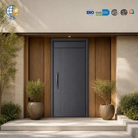 Porte de sécurité en acier, porte d'entrée antivol, panneau à nervures verticales, design rainuré, style moderne et luxueux, fluorocarbone