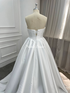 <span class=keywords><strong>Abito</strong></span> da Sposa Senza Spalline in <span class=keywords><strong>Raso</strong></span> con Strascico a Cappella, Elegante Vestito da Sposa <span class=keywords><strong>Bianco</strong></span> per la Sposa 2025 - Product Image 6