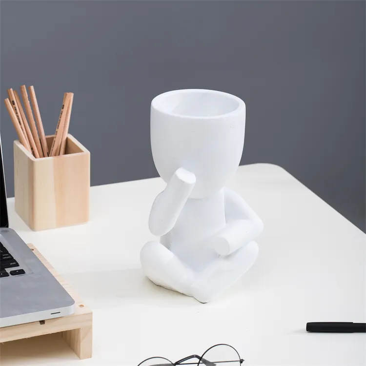 Nordic Creative Art Desktop Decor น่ารัก Little Plant คน Body แจกัน Matte Cement ที่ไม่ซ้ำกัน Bonsai หม้อดอกไม้หม้อ