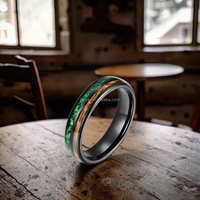 Bague tendance en opale et bois écrasés incrustés de tungstène de 6mm de bijoux POYA pour la fête ou l'anniversaire de cadeau de fiançailles de mariage