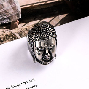 Chinese Style Men's <b>Titanium</b> Steel Buddha Head <b>Ring</b> SA815 Everyday Wear Jewelry - Product Image 2