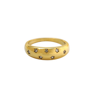 Geometric Plain <b>Ring</b> With Star Zirconia 18K Gold <b>Titanium</b> Steel Women's Fashion Jewelry Gift - Product Image 5